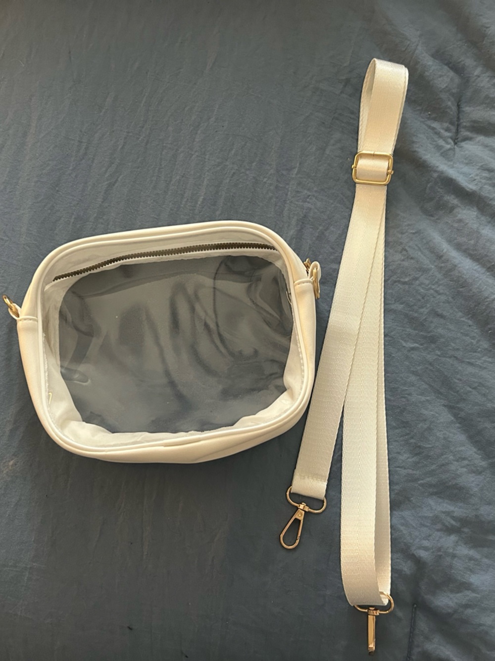 Clear Window Crossbody Bag in White and Gold